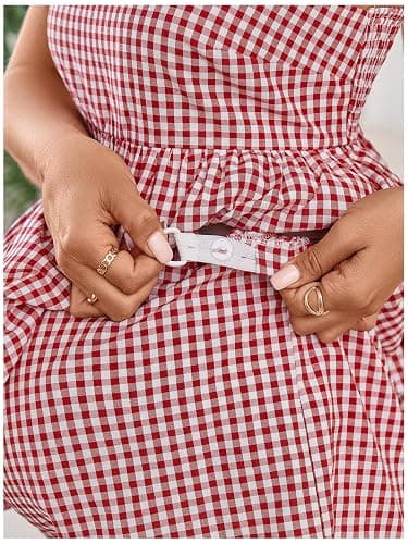 SweatyRocks Women Maternity 2 Piece Outfits Gingham Cami Top Shorts Sets | Maternity Summer Clothes, Casual Vacation Pregnancy Bubble Matching Sets thumbnail 4