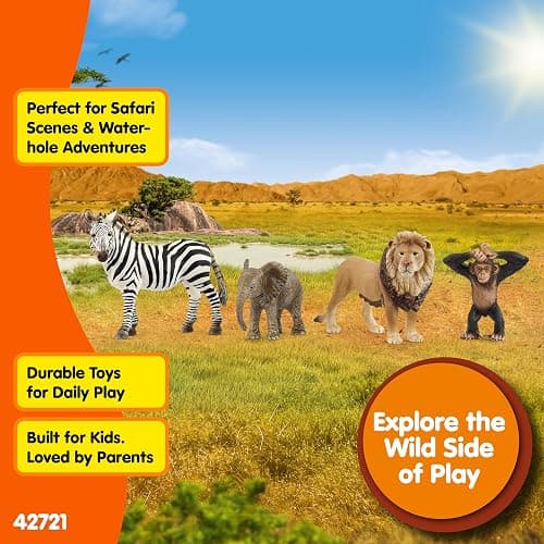 Schleich Wild Life - 4 PC Safari Animals Figurines Set with Zebra, Monkey, Elephant and Lion Toys - Realistic African Animal Figures Playset for Boys and Girls - Educational Toys for Kids Ages 3+ thumbnail 4
