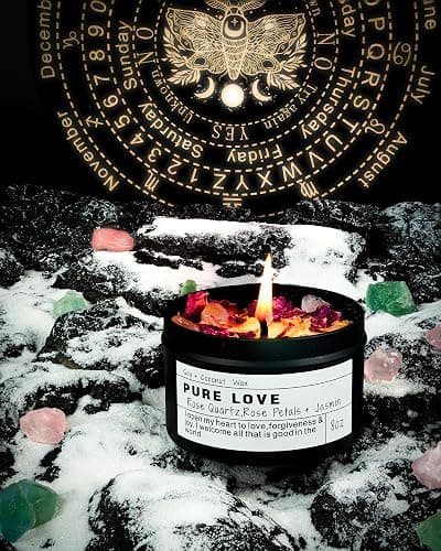 Rose quartz “pure love” crystal candle thumbnail 4
