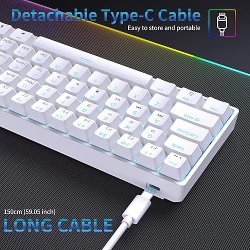Dierya DK61SE 60% Gaming Keyboard, Wired, US QWERTY, Blue Switches, White | 60% Mechanical Gaming Keyboard with 61 Keys, 1000 Hz Polling Rate, Anti-Ghosting and 19 Monochrome Lighting Modes thumbnail 5