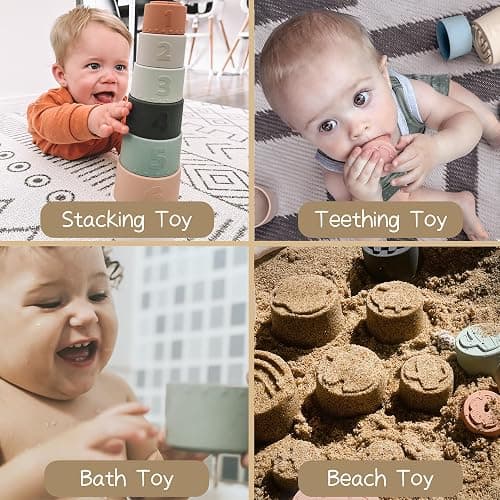 Moonkie Baby Stacking Cups Toy Silicone, Teether for Baby, Early Development & Activity Toys, Silicone Soft Toy, for Bath Play, Stacking Toys 7 Piece Set, Gifts for Boys and Girls 6 Months+ thumbnail 5