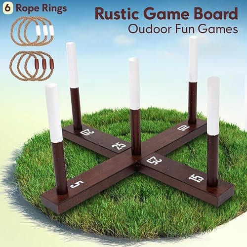 CircleCraft Rustic Ring Toss Game for Kids & Adults – Outdoor Yard Games with Rope Rings, Portable Wooden Lawn Game for Family Fun, Backyard, Beach, Camping & Picnic Activities for Christmas & Easter thumbnail 5