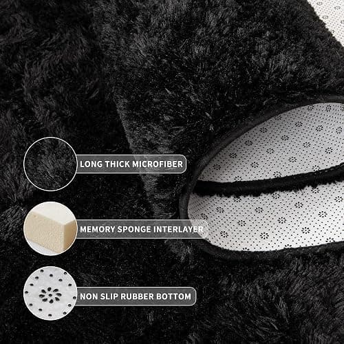 Tepook Super Soft Fluffy Rug for Bedroom, Modern Shaggy Fuzzy Kids Rugs for Living Room, Plush Indoor Nursery Home Decor Dorm Carpet with Non-Slip Bottom, Black, 5 X 8 Feet thumbnail 6
