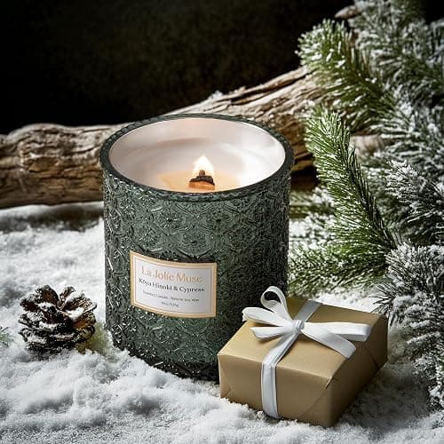 LA JOLIE MUSE Kōya Hinoki & Cypress Scented Candle – Pine, Leather & Hinoki | 19 oz Festive Christmas Candle | Wooden Wick | Clean Burn & Vibrant Scent | Fun Gift for Hosts & Fall Tablescapes thumbnail 8