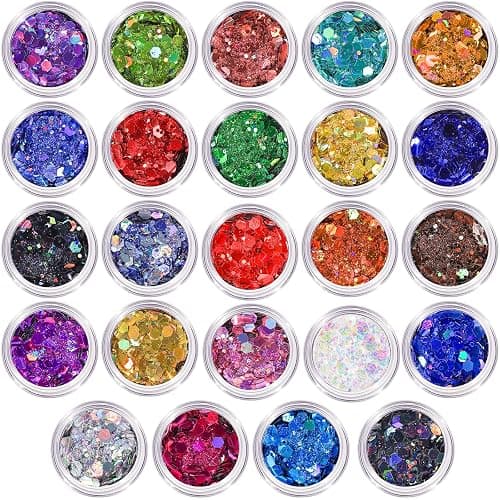 LEOBRO Glitter, 24 Jars Holographic Chunky Glitter for Crafts, Resin, Hair Face Body Makeup Nail, DIY Arts and Crafts, Party Christmas Decorations - Image 1