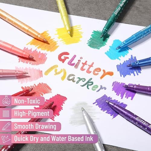 Mr. Pen- Glitter Marker Pens, 24 Pack, Assorted Colors, Medium Tip | Non-Toxic High-Pigment Water-Based Ink, Smooth & Quick-Dry for Crafts, Coloring, Journaling, Doodling thumbnail 5