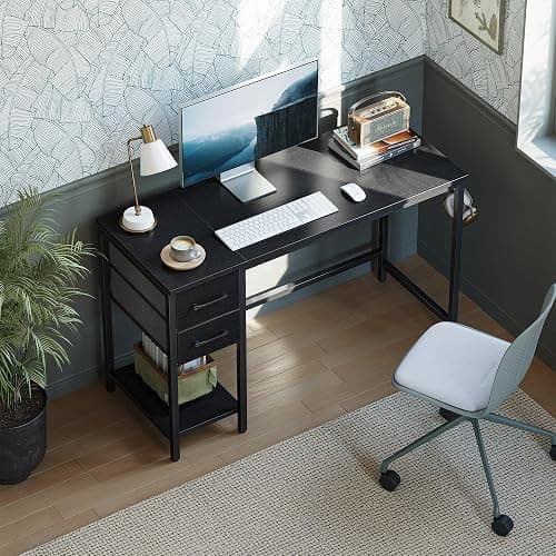 CubiCubi Computer Desk with 2 Drawers, 55 Inch Small Home Office Desk Study Writing Table, Black thumbnail 2