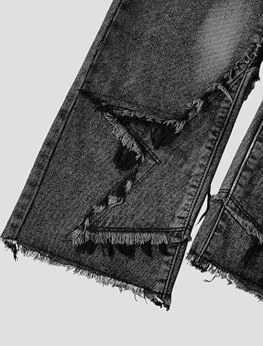 Peakpride Y2K Baggy Jeans for Women Girls Star Patchwork Wide Leg Raw Hem Denim Pants Hip Hop Streetwear Preppy Clothes thumbnail 8