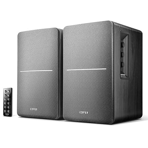 Edifier R1280DB Powered Bluetooth Bookshelf Speakers - Optical Input - Wireless Studio Monitors - 4 Inch Near Field Speaker - 42W RMS - Wood Grain (Black) - Image 1