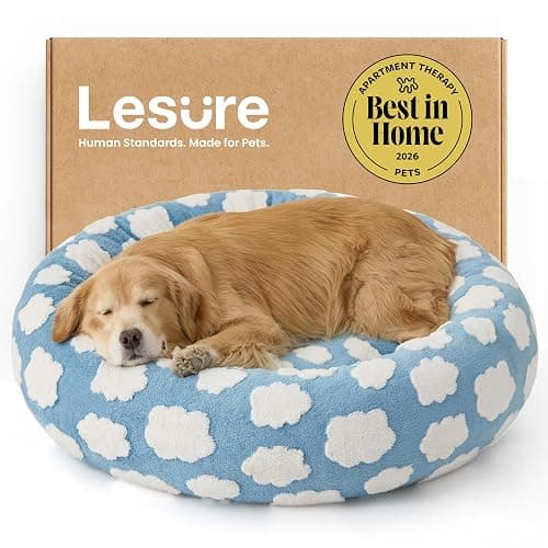 LE SURE Shown on TV Jacquard Donut Dog Beds Extra Large,Blue 42x42x9in | XL Orthopedic Calming Pet Bed Sofa, Original Design Pattern,Washable Cover, Home Decor as Gift for Pet,Anti Slip Bottom - Image 1