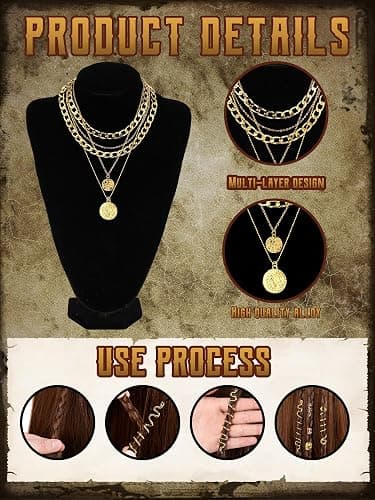 Fourluoo 31 Pieces Pirate Costume Women Rave Accessories Pirate Hat Head Scarf Sash Belt Necklace Earrings for Cosplay Party thumbnail 5