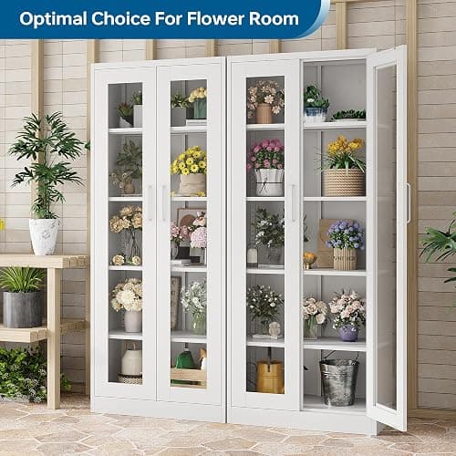 PEUKC Display Storage Cabinet with Glass Door, 67 Inches Metal Curio Cabinet with 4 Adjustable Shelves, HD&Tempered Glass Display Case for Home, Office, Clinic, Pantry, Assemble Required (White) thumbnail 8