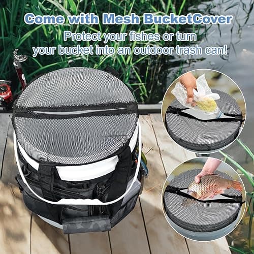 WTVIDAS Fishing Bucket Organizer with Bucket Cover, Ice Fishing Tackle Bag with Rod & Plier Holder, Multi-Pockets for 5 Gallon Bucket Fishing Gear & Accessories thumbnail 5