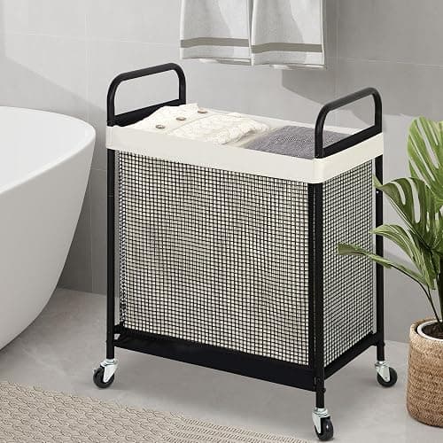 STO STO Laundry Hamper 2 Section, 100L Rolling Laundry Sorter Cart with Removable and Washable Liner Bag, Clothes Hamper with Wheels and Metal Handle for Laundry Room and Bedroom thumbnail 4
