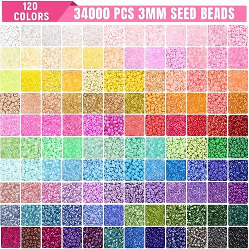 Funtopia 34000pcs+ 3mm Seed Beads for Jewelry Making, 5 Types 120 Colors Small Glass Beads for Bracelets, Friendship Bracelet Kit with Alphabet Letter Beads Smile Face Beads for DIY, Art and Craft thumbnail 9