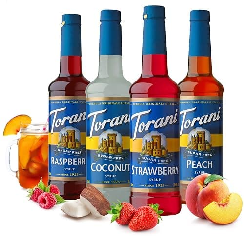 Torani Sugar Free Flavored Drink Syrup Soda Flavors Variety Pack, Raspberry, Coconut, Strawberry & Peach, 25.4 fl oz, (Set of 4) thumbnail 3
