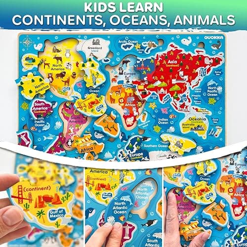 QUOKKA Puzzles for Kids Ages 4-6 - 3 Set Toddler Kids Puzzles Ages 3-5 - Learning United States Games for Childrens 6-8 - Educational Toys for 3 Year Old Boys and Girls - Award Winning thumbnail 4