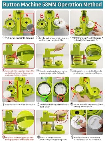 Happizza Button Maker Machine 58mm - (3rd Gen) Installation-Free 58mm(2.25in) DIY Pin Badge Button Maker Press Machine Badge Punch Press with Free 100pcs Button Parts&Pictures&Circle Cutter&Magic Book thumbnail 6