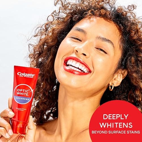 Colgate Optic White Advanced Hydrogen Peroxide Toothpaste, Teeth Whitening Toothpaste Pack, Enamel-Safe Formula, Helps Remove Tea, Coffee, and Wine Stains, Sparkling White, 3 Pack, 3.2 oz thumbnail 3