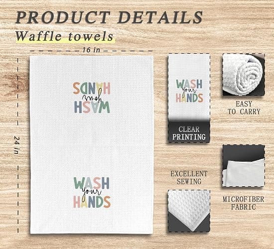 Dwept Kids KidBathroom Decor, Kids Hand Towels, Kids Bathroom Accessories, Little Girls Boys Bathroom Kitchen Decor forKids, Wash Your Hands Boho Nursery Dish Towels Tea Towels for KitchenBathroom thumbnail 3