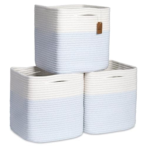 NaturalCozy Storage Cubes 11 Inch Cotton Rope Woven Baskets for Organizing, 3-Pack | Cube Storage Bin | Square Storage Baskets for Shelves Organizer, Classroom, Kids Toy Bins, Closet, Baby Nursery - Image 1