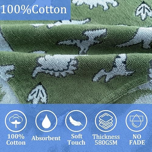 VOOVA & MOVAS Toddler Poncho Towel,1-3Y Soft Thick Cotton,Green Dino | 21"x21" In,Warm & Cozy,Super Absorbent,Quick Dry,No Fade,for Bath,Pool & Travel thumbnail 4
