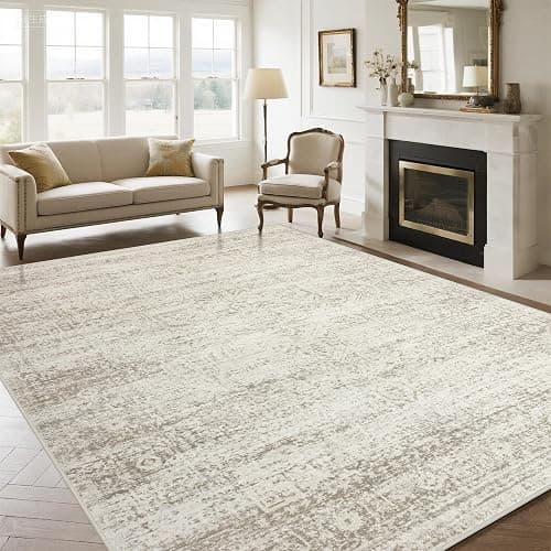 Srugn Washable Rugs 9x12 Area Rugs for Living Room,Rugs for Bedroom, Large Carpets,Ultra Soft Faux Wool Retro Dining Room Rug,Non Slip&Non-Shedding Low Pile Vintage Print Rug Indoor for Home Office - Image 1