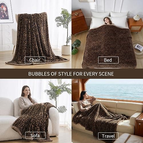 Luxury Leopard Print Faux Fur Cheetah Throw Blanket Reversible Soft Thick | Rabbit Fur Flannel Fleece Warm Fuzzy Plush Blankets for Couch Bed Sofa Cozy Gift for Women Throw 50x60 inches thumbnail 4