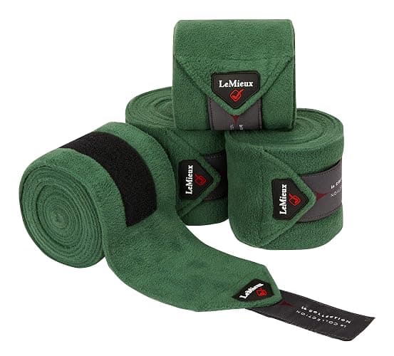 LeMieux Classic Polo Bandages with Zipped Case - Satin End Detail - 3.8 m Long - Soft Fleece Protection Wraps - Pack of 4 - Image 1