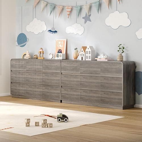 BORNOON Dresser for Bedroom with 9 Drawers, Fluted Chest of Drawers with Round Curved Corner, Hidden Handles, Modern Wood Storage Organizer for Bedroom, Nursery, Living Room thumbnail 6