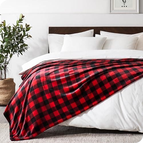 Bare Home Fleece Blanket - Full/Queen - Ultra-Soft Lightweight for Bed, Sofa, and Couch - Luxury Microplush - Cozy Warm Blanket (Full/Queen, Buffalo Plaid - Red/Black) thumbnail 4