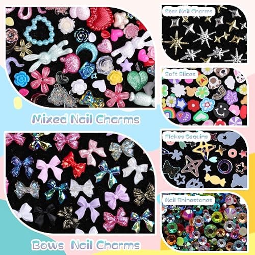 1500Pcs 3D Nail Charms for Acrylic Nails, Resin Butterfly Flower Star Heart Bow Charms Flatback Pearls Rhinestone Metal Gems Charm for Nail Art Design DIY Crafts (1500Pcs-Color) thumbnail 4