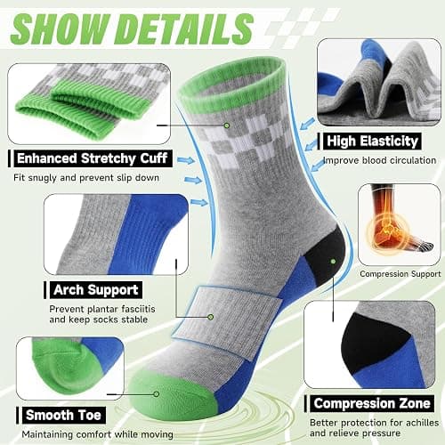 ANTSANG Kids Boys Girls Cotton Crew Socks Youth Teen Athletic Sport Basketball Breathable Soft Socks 6 Pairs thumbnail 4