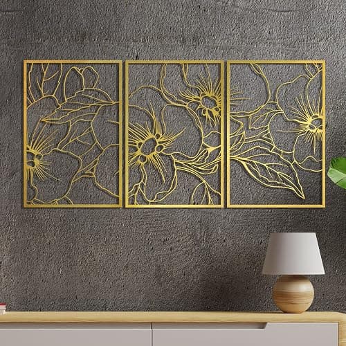 Vivegate Gold Minimalist Floral Single Line Metal Wall Art Decor - 18"X12" 3 Packs Gold Floral Abstract Minimalist Lines Wall signs for Hanging home wall decor thumbnail 9
