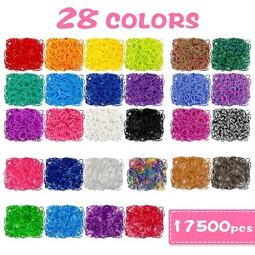INSCRAFT 17500+ Rubber Loom Bands with 3 Layer Pink Container, 28 Colors, 600 S-Clips, 352 Beads, 40 Cartoon Pendant, Bracelet Making Refill Kit for Kids thumbnail 3
