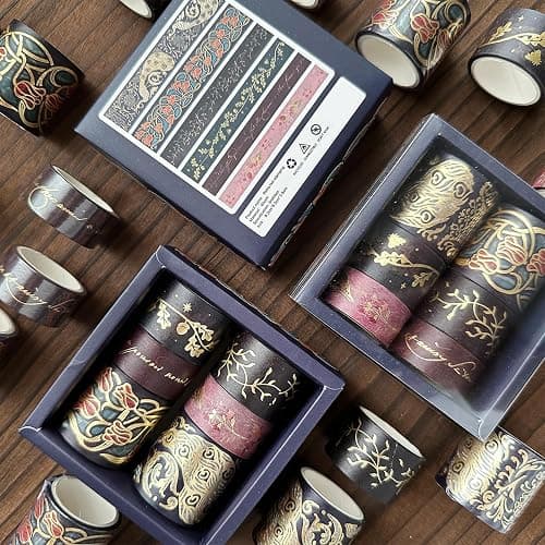 YUBX Vintage Washi Tape Set 6 Rolls Wide Retro Decorative Gold Foil Antique Patterns Masking Tapes for Arts, DIY Crafts, Journals, Planners, Scrapbook, Wrapping thumbnail 3