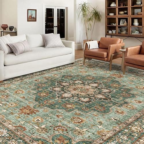 TOPRUUG Washable Oriental Area Rug - 9x12 Rugs for Living Room Soft Carpet for Bedroom Waterproof Floral Distressed Indoor Stain Resistant Non-Shedding Floor Carpets (Green, 9x12) thumbnail 2