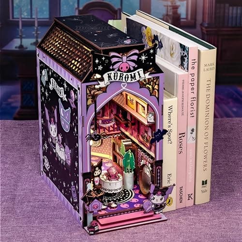 Hands Craft Kuromi Spooky House DIY Book Nook Kit – Official Sanrio Miniature Shelf Insert with Touch LED – 283-Piece 3D Puzzle for Adults & Teens – Playful & Enchanting Halloween Décor thumbnail 7