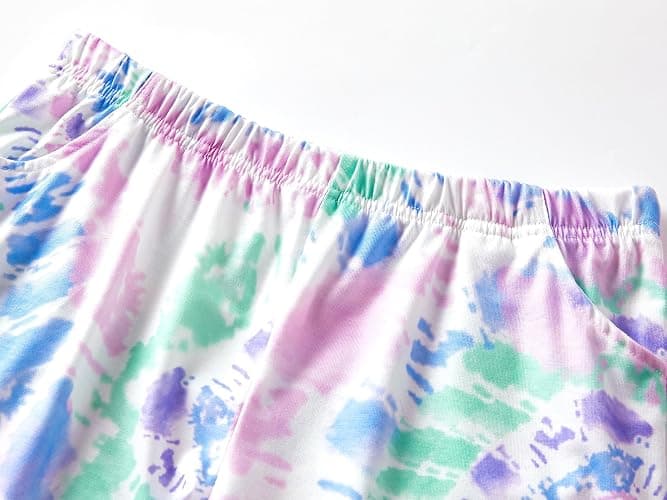 Beezizac Neon Tie Dye Spiral Pattern/Butterfly Pajamas for Girls Tee & Shorts PJ Set Size 6-18 thumbnail 5