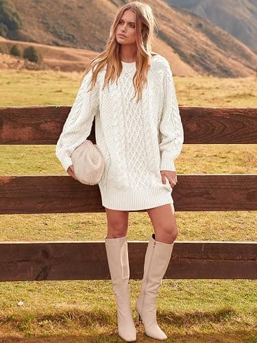 ANRABESS Womens Sweater Dress Oversized Cable Knit Chunky Long Sleeve Short Dresses 2025 Fall Outfits Vacation Winter Clothes thumbnail 4