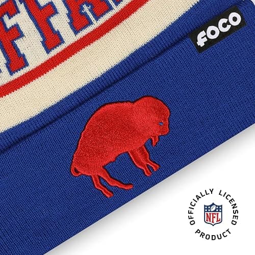 FOCO NFL Unisex-Adult NFL Retro Team Logo Heritage Stripe Pom Beanie Hat thumbnail 3
