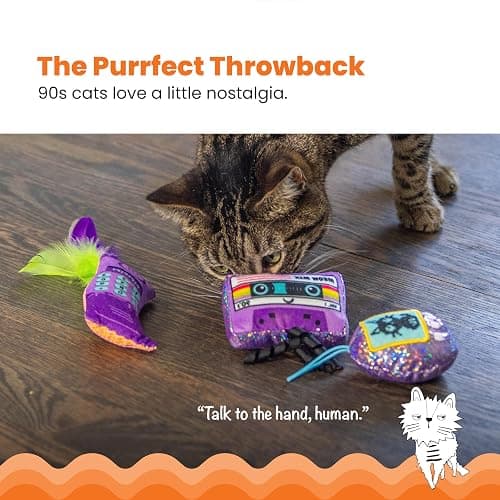 Catstages So Meowsome 90s Cat Toys, 3-Pack Catnip Plush Toys with Crinkle, Feathers & Dental Mesh, Multicolored thumbnail 2