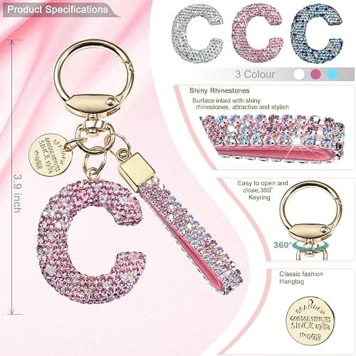 JINGUAZI Bling Initial Letter Keychain Bag Charms for Women | Sparkly cute lanyard accessories for handbags, purses, backpacks, car key small gifts for women thumbnail 2