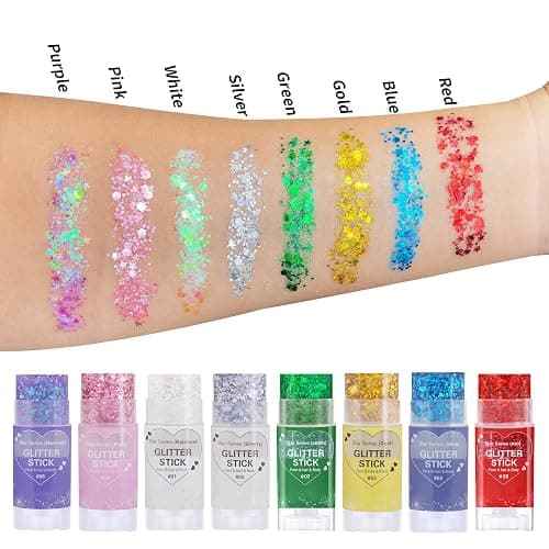 Paminify Pink Hair Glitter Stick,Cheer Body Face Glitter,Waterproof Singer Concert Music Festival Pink Out Accessories for Spirit Week,Halloween Shimmer Holographic Body Paint thumbnail 7