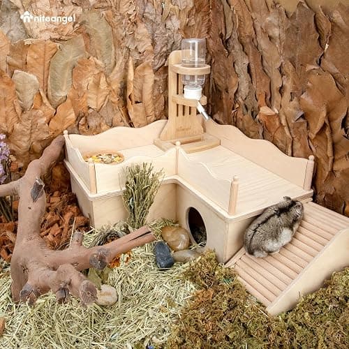 Niteangel Hamster Play Wooden Platform & Multi-Chamber Series Maze Fence for Dwarf Syrian Hamsters Gerbils Mice Degus or Other Small Pets (for 2 Chamber Hideout-Large) thumbnail 5