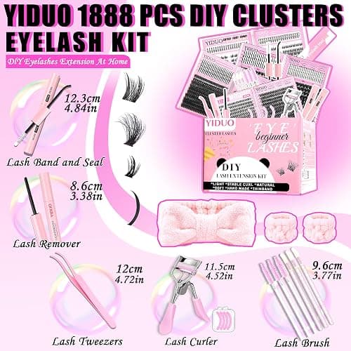 YIDUO 8 Styles Mix Lashes Clusters Kit 4 Box Cluster Lash Book Kit with Bond&Seal 1888Pcs 100D/200D/300D Volume Manga Eyelash Extension with Spikys/Bottom lash Kit for Beginners DIY at Home Easily thumbnail 2