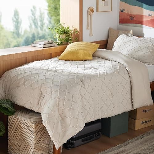 Bedsure Twin Comforter Set - Beige Comforter, Boho Tufted Shabby Chic Bedding for Kids, 2 Pieces Vintage Farmhouse Bed Set for All Seasons, Fluffy Soft Bedding with 1 Pillow Sham | Soft, Fluffy, Shabby Chic, Vintage Farmhouse, All Seasons, Bedding, Bed Set, 1 Pillow Sham thumbnail 2