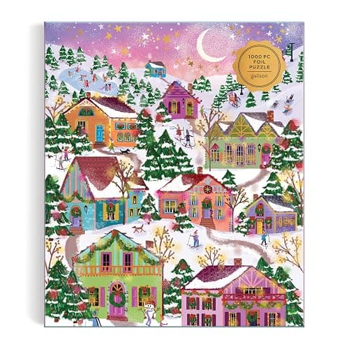 Galison Snowcap Village – 1000 Piece Foil Joy Laforme Jigsaw Puzzle Featuring Beautiful Artwork of Snowcapped Village During Christmas thumbnail 5