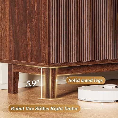 PRAISUN 54 Inch Fluted TV Stand for TVs Up to 55, 60 Inch, Mid Century Modern Entertainment Center with Storage, TV Console with Adjustable Shelves, Midea Console for Living Room Bedroom, Brown thumbnail 6