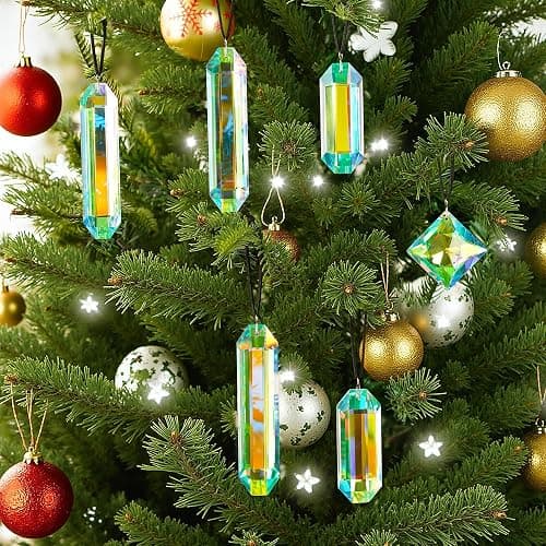 HDCRYSTALGIFTS Set 7 Crystal Sun Catcher Prisms, AB Colored Suncatcher Crystals Indoor Window Hanging Ornaments Rainbow Maker Prisms for Home Garden Decor thumbnail 7